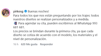 Captura de pantalla de una publicación en red social con un perfil verificado que muestra texto sobre diseños personalizados, un número de teléfono y un contador de Me gusta