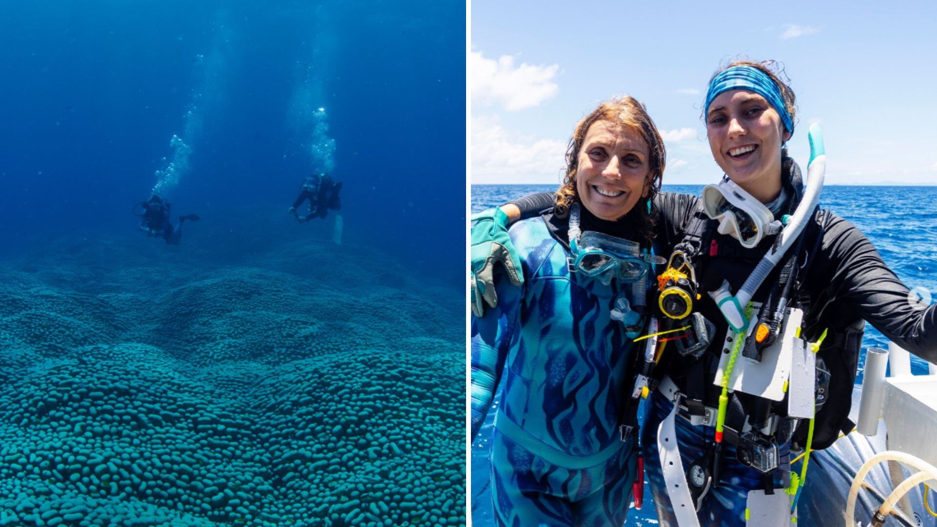Madre e hija durante la inmersión/Después de la inmersión. (Instagram/@sophie_dives)