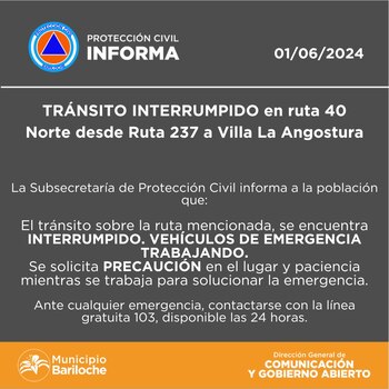 El camino estará interrumpido hasta