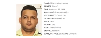 La DEA ofrece una recompensa de USD 500,000 por información que permita la captura de Arias Monge, líder de una red de narco-violencia en Costa Rica./(Cortesía)