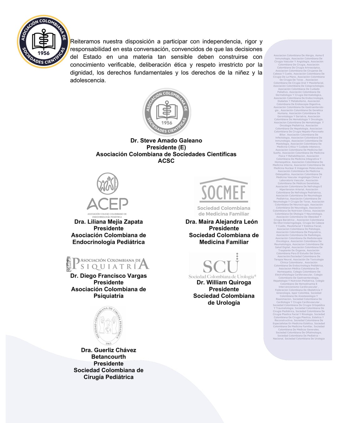 Las sociedades científicas cuestionaron afirmaciones sobre procedimientos inexistentes- crédito Asociación Colombiana de Sociedades Científicas