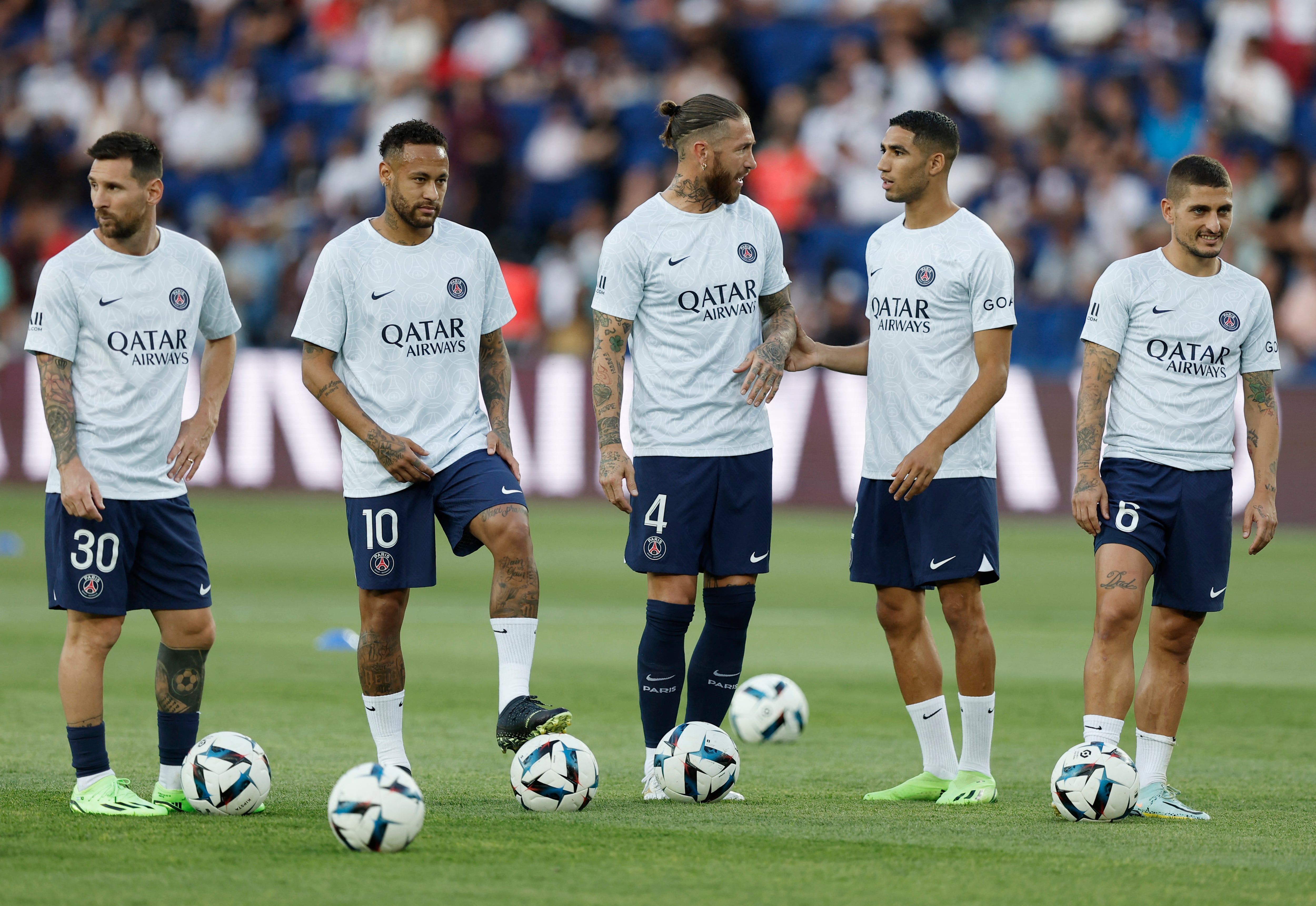 Hakimi y Messi compartieron el plantel parisino con Marco Verratti, Sergio Ramos y Neymar, además de Kylian Mbappé (REUTERS/Benoit Tessier)