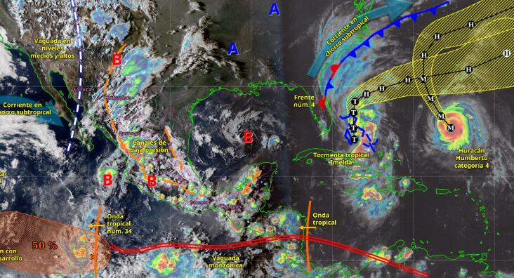 Los ciclones Imelda y Humberto se fortalecen en el Atlántico, sin embargo, no representan riesgo para México.FOTO: SMN Conagua