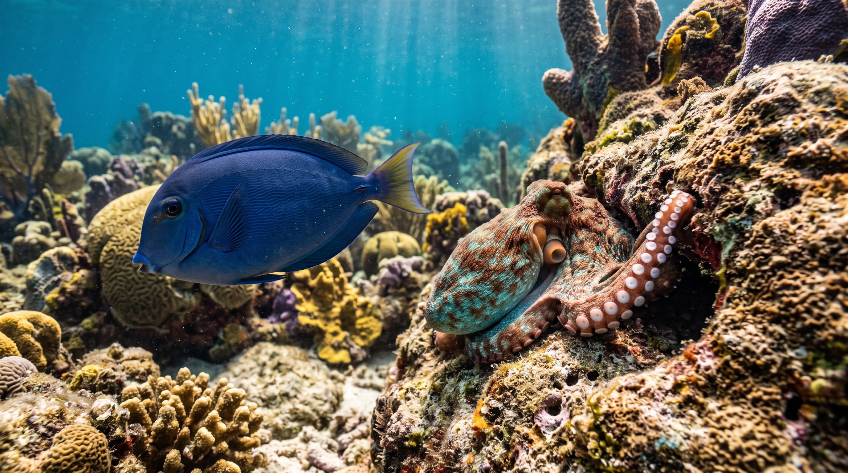 Las interacciones con peces no territoriales, como el cirujano azul, se extendieron unos 46 segundos y transcurrieron sin las mismas señales de confrontación (Imagen Ilustrativa Infobae)