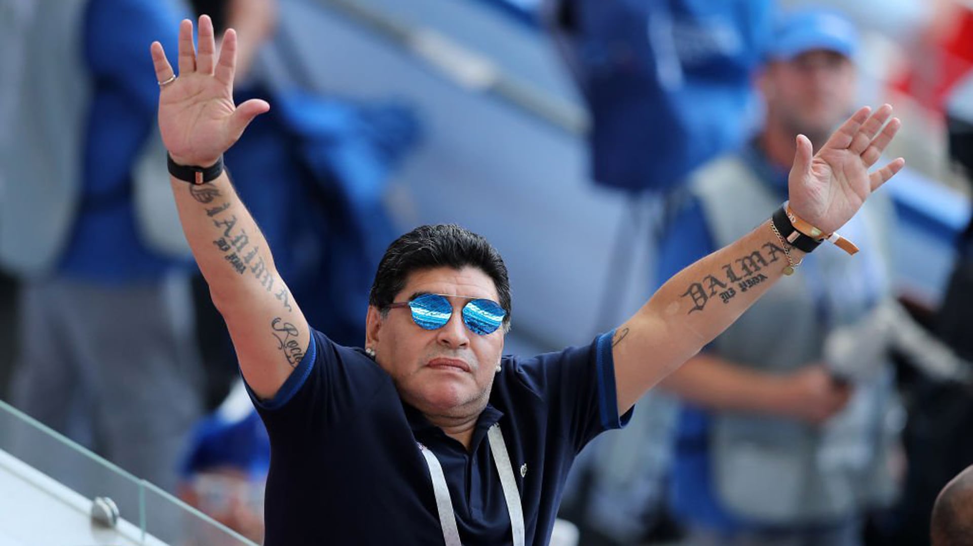 Una foto de Diego Maradona en el mundial de Rusia 2018, dos años antes de su muerte
