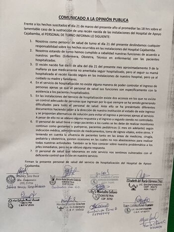 Comunicado del Hospital Apoyo Cajabamba