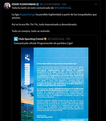 Publicación de Eddie Fleischman sobre