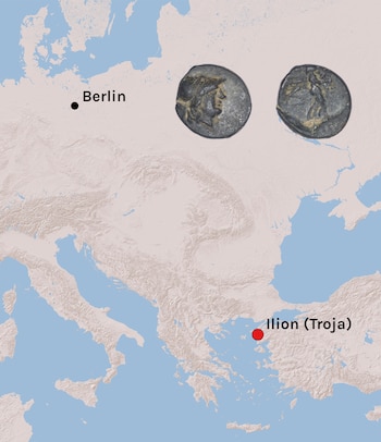 Mapa que muestra el origen de la moneda y el lugar donde fue encontrada. (ESRI/Gunnar Nath (LDA) y Staatliche Museen zu Berlin, Museum für Vor- und Frühgeschichte/Ulrike Scheibe)