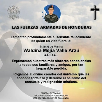 Las Fuerzas Armadas lamentaron públicamente el fallecimiento de la joven infante de marina. (FOTO: FFAA de Honduras)
