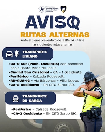 La actividad del Volcán de Fuego obligó a suspender el paso entre los kilómetros 83 y 103 de la RN-14, que conecta Escuintla con Antigua Guatemala. (Foto cortesía Dirección General de Protección y Seguridad Vial)