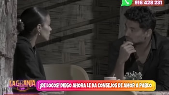 Pablo Heredia con gesto serio durante una discusión con Shirley Arica en ‘La Granja VIP’. YouTube.