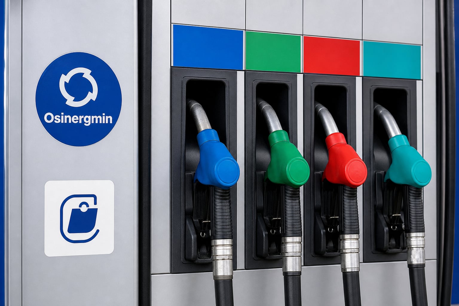 Una estación de servicio en Perú exhibe surtidores de distintos combustibles con los logotipos oficiales de Osinergmin y Facilito. (Imagen Ilustrativa Infobae)