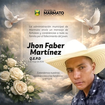 Jhon Faber Martínez permaneció atrapado, con vida, mientras organismos de socorro adelantaban intensas labores para lograr su rescate, sin embargo, también murió tras el incidente. - crédito Alcaldía de Marmato