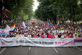 Manifestación estatal del Orgullo LGTBI+ 2025, a 5 de julio de 2025, en Madrid (España).
