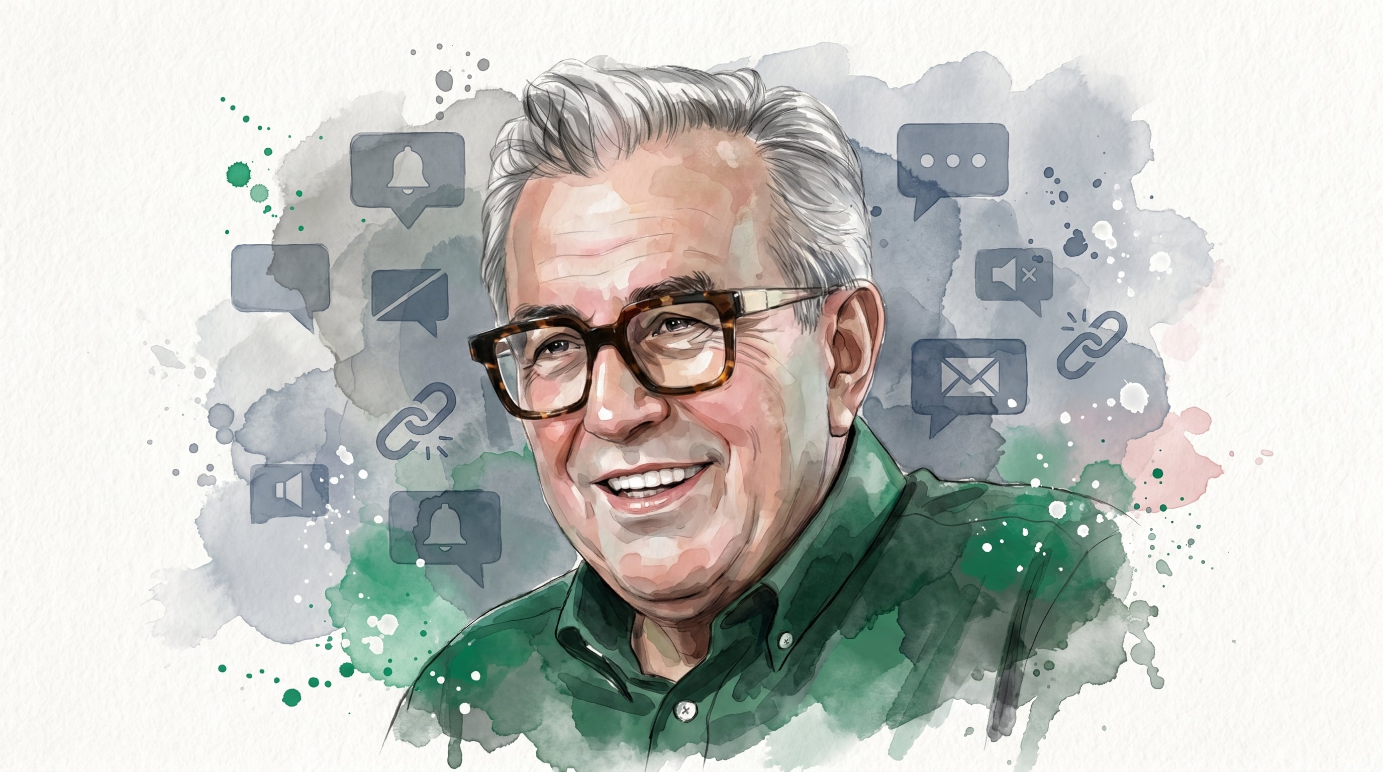 Una ilustración editorial en acuarela digital retrata a Rubén Rocha Moya sonriente pero pensativo, rodeado de íconos de redes sociales vacíos, simbolizando su presunto aislamiento y la ausencia de apoyo público en medio de acusaciones. (Imagen Ilustrativa Infobae)