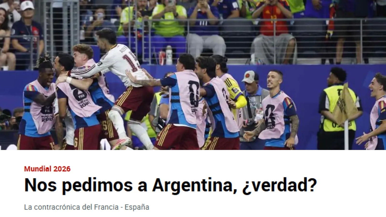 España derrotó a Francia y clasificó a su segunda final mundialista de la historia, pero la cobertura de Marca reservó sus párrafos más entusiastas para el cruce del miércoles entre Argentina e Inglaterra, del que el medio español esperaba una respuesta concreta