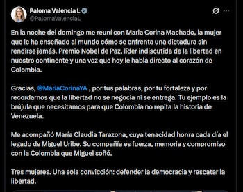 Paloma Valencia - crédito @PalomaValenciaL/X