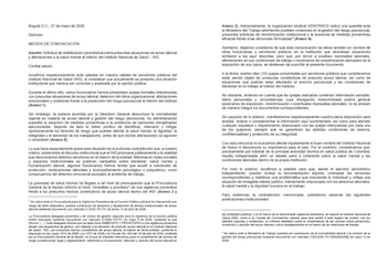Según los funcionarios, la Procuraduría General de la Nación inició una vigilancia preventiva inmediata y prioritaria sobre el caso - crédito X