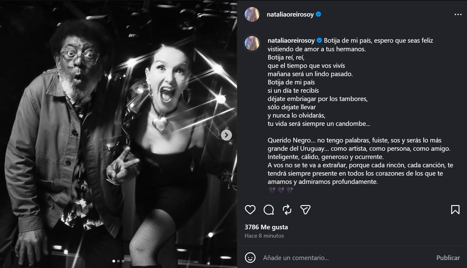 Natalia, compatriota del cantante, se despidió con un extenso posteo