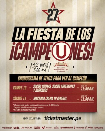 Cronograma de venta de entradas