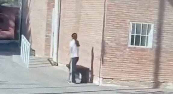 La joven ingresando a la escuela