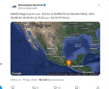 Se registró un sismo en