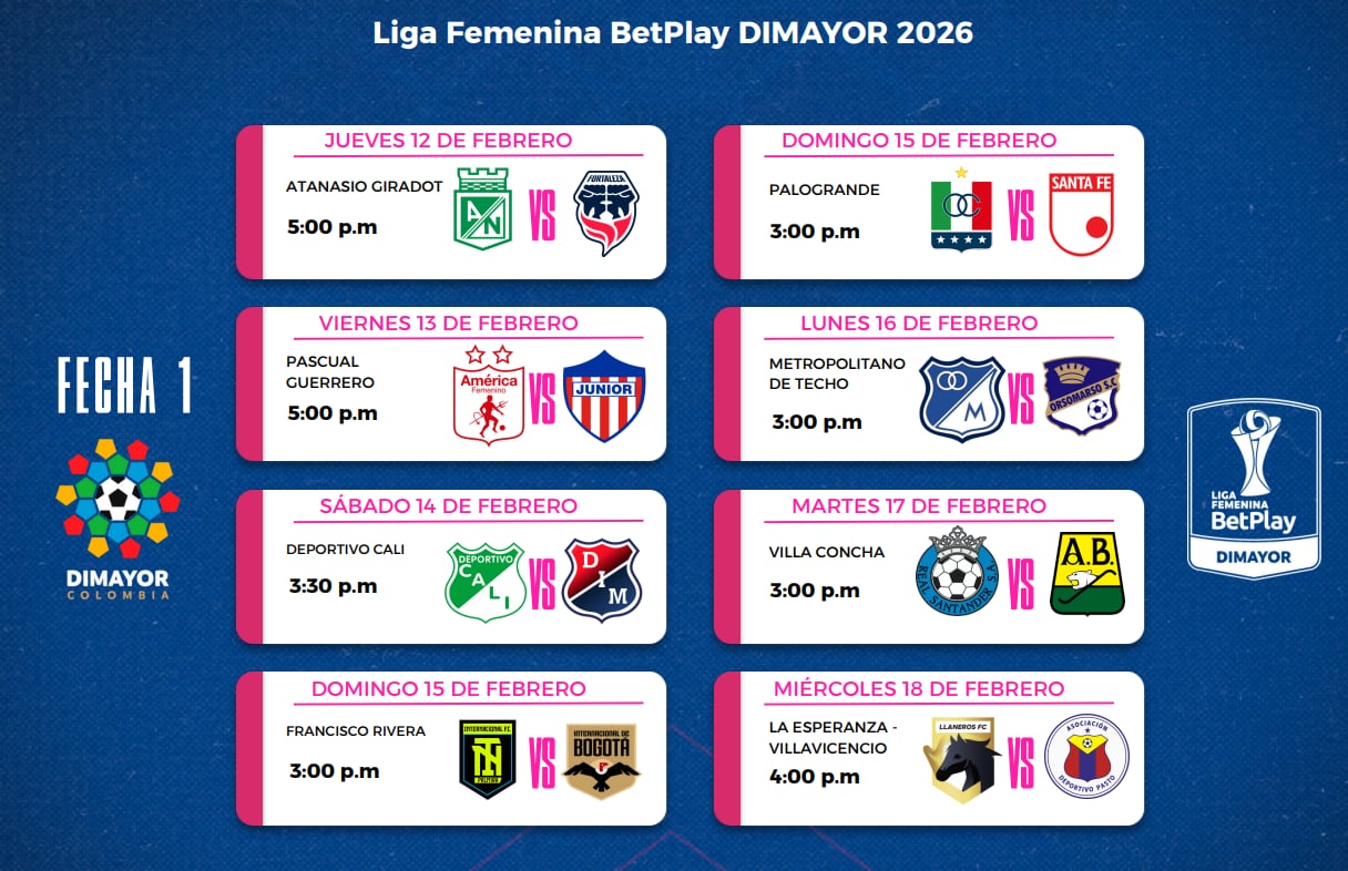Partidos como Cali vs. Medellín, América vs. Junior y Once Caldas vs. Santa Fe son los más destacados de la jornada-crédito Dimayor