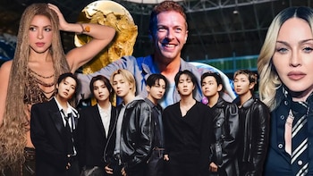 Coldplay reunirá a Madonna, Shakira y BTS en el primer show de medio tiempo de la final del Mundial 2026. Composición Infobae Perú