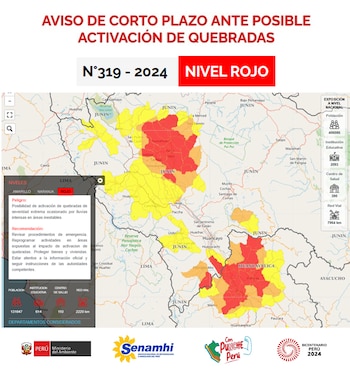 El Senamhi declaró alerta roja