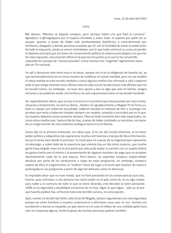 Comunicado de Camila Ganoza. (Twitter)