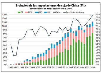 Evolución de las importaciones de soja desde China