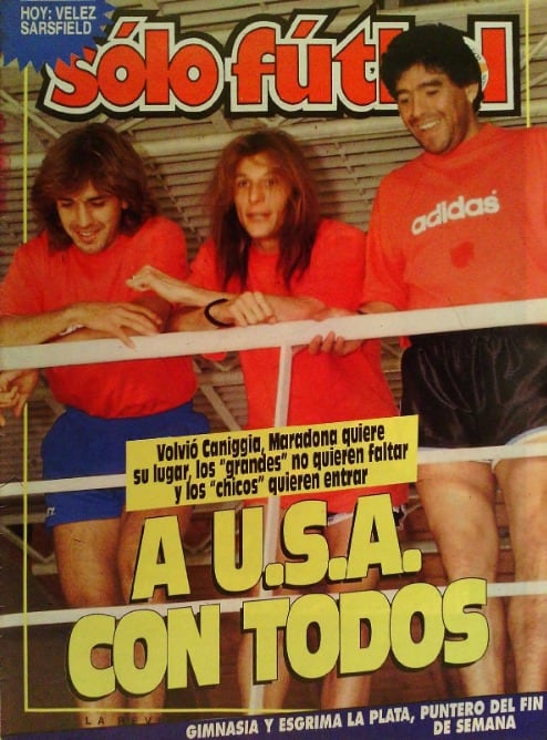 Gabriel Batistuta, Claudio Caniggia y Diego Maradona en la tapa de