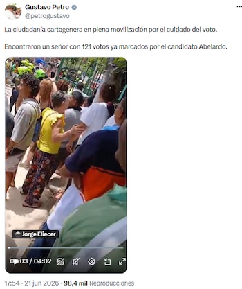 Gustavo Petro destacó movilización ciudadana en Cartagena tras hallazgo de votos marcados - crédito @petrogustavo/X