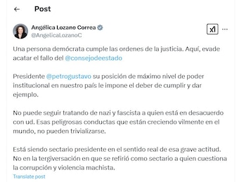 Angélica Lozano respondió al pronunciamiento