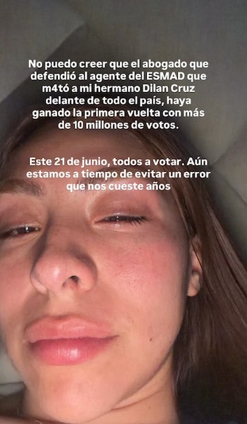 La hermana de Dilan Cruz expresó inconformidad con el respaldo ciudadano recibido por el aspirante presidencial Abelardo de la Espriella - crédito @denis011114/Instagram