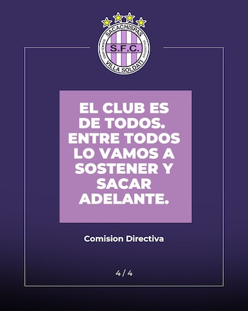 Gráfico de Sacachispas SFC con el logo del club y un mensaje en español sobre el apoyo comunitario para el sostenimiento de la institución