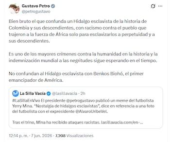 El presidente aclaró el motivo de su comentario contra Yerry Mina - crédito @petrogustavo/X