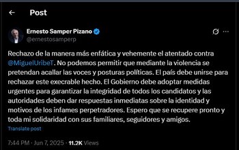 Ernesto Samper rechazó el atentado