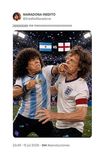 La Mona Jiménez apareció en otro de los memes de Argentina contra Inglaterra al golpear a Mick Jagger en una imagen creada con IA
