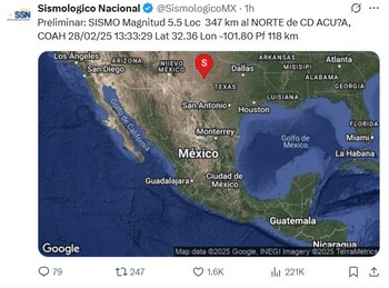 Crédito: X/@SsmologicoMX