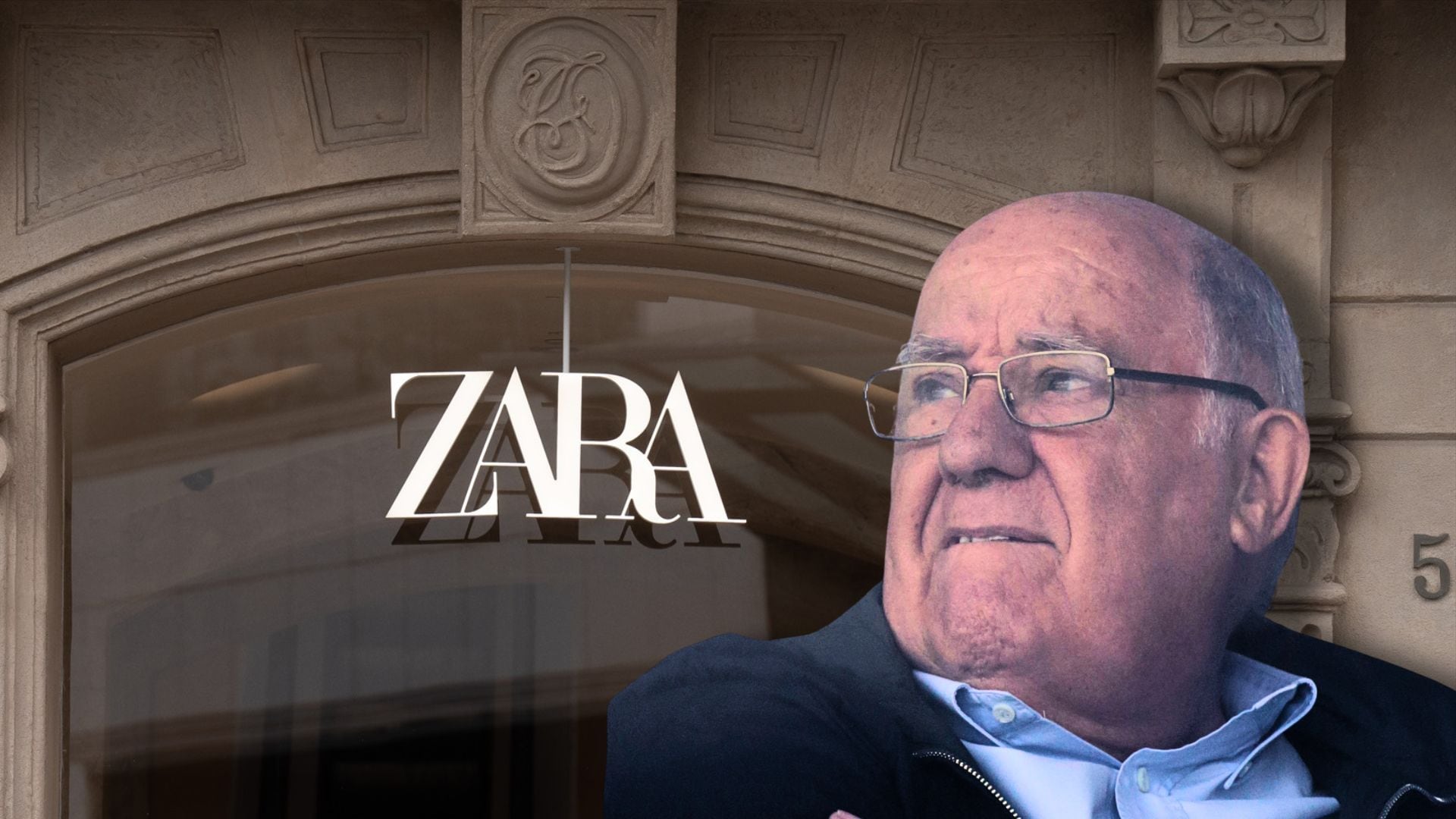 El fundador de Inditex, Amancio Ortega, y la fachada de una tienda de Zara en Barcelona (Montaje Infobae con imágenes de Miguel Vidal / Reuters y Europa Press)