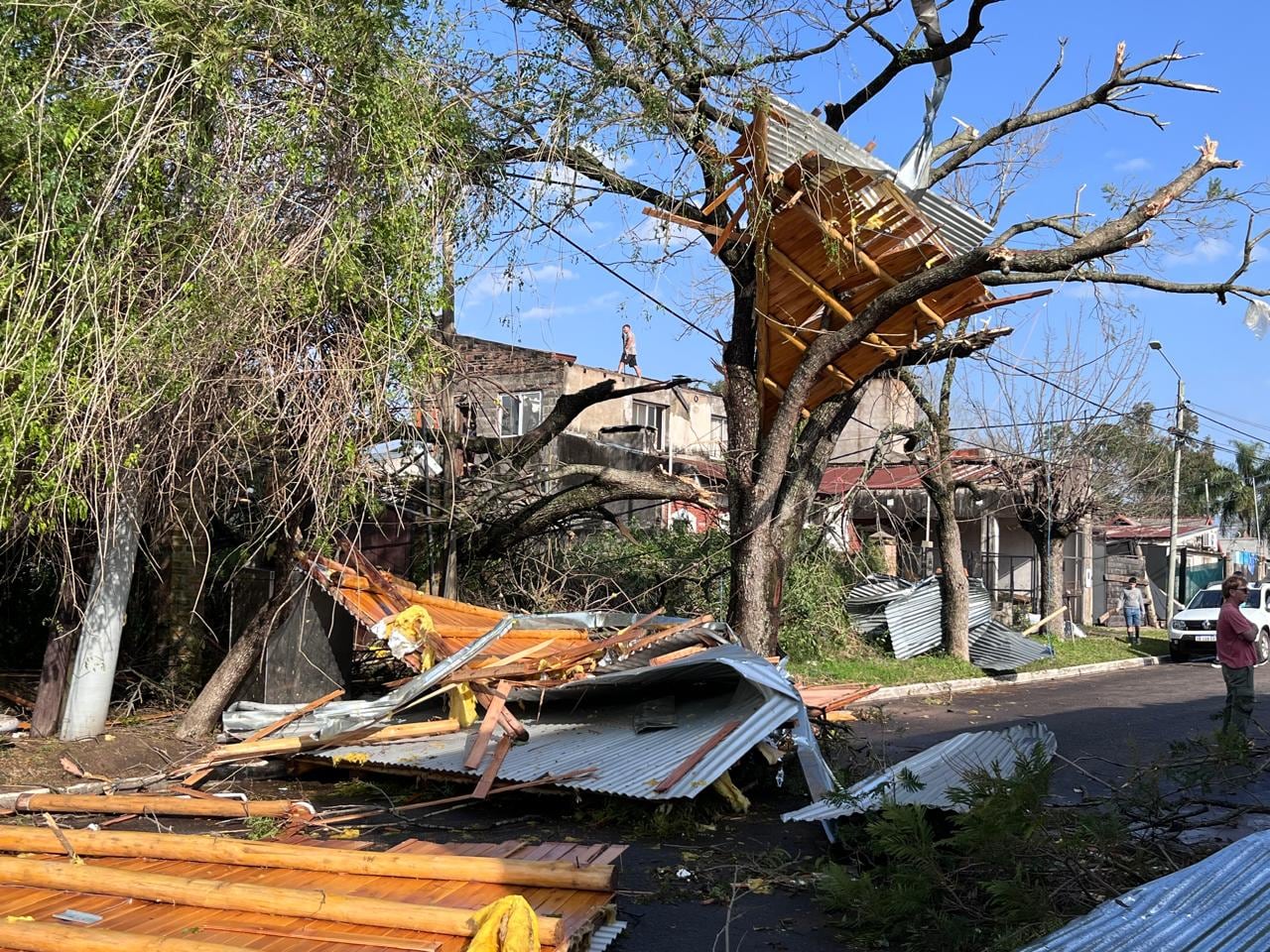 Los daños materiales en árboles, techos y calles de Concordia reflejan el impacto del temporal que causó una muerte en la ciudad. (fotos Gentileza Diario Río Uruguay)