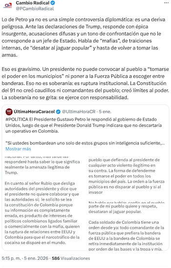 Cambio radical calificó de "gravisimo"