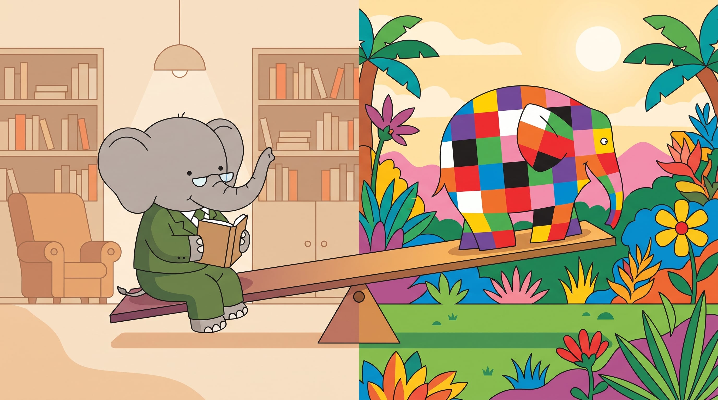 El libro contrapone a Babar y Elmer para discutir dos ideas de libertad, comunidad y civilización que también atraviesan la mirada contemporánea sobre la infancia.