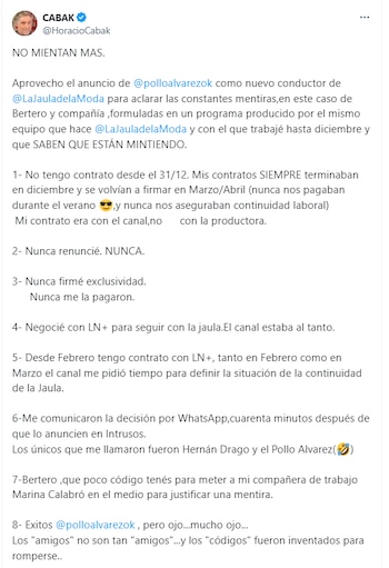 El descargo de Horacio Cabak