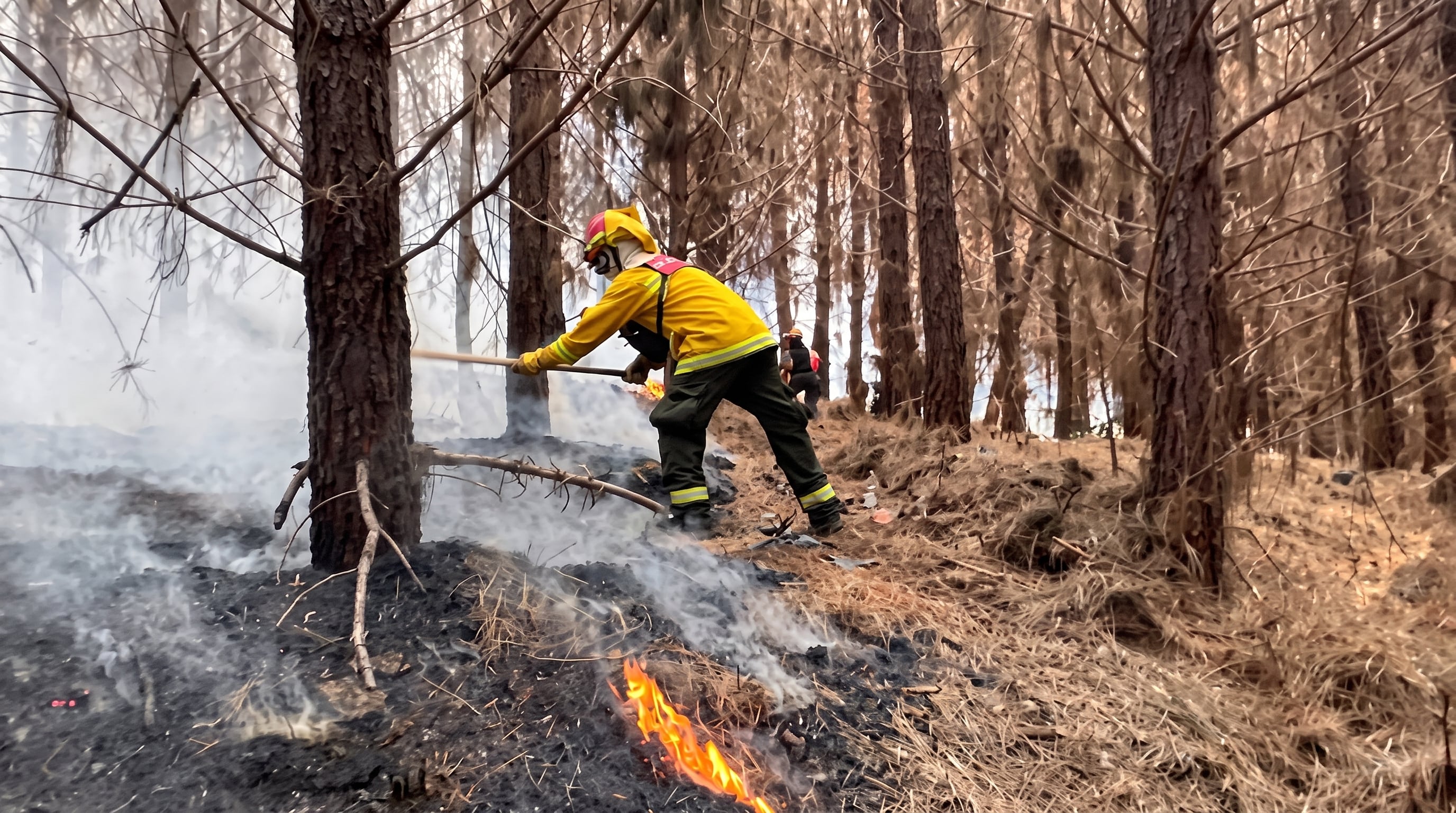 Un bombero realiza labores de contención ante un incendio forestal en un bosque de pinos de la región de Cusco, Perú. (Crédito: Agencia Andina) (Imagen Ilustrativa Infobae)
