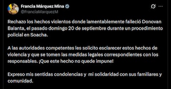 Francia Márquez - crédito @FranciaMarquezM/X