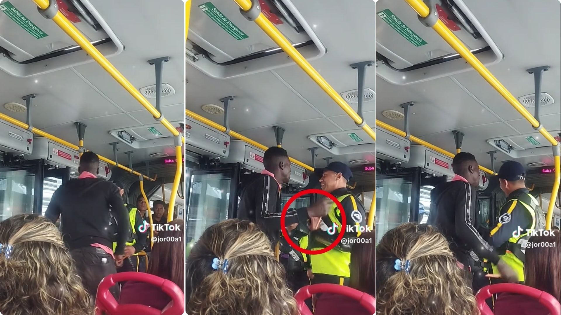 Un nuevo episodio de violencia en Transmilenio en Bogotá fue captado cuando un hombre amenazó a un vigilante con un arma cortopunzante