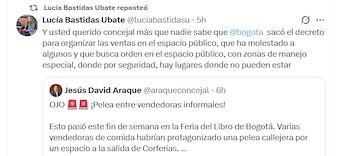 La funcionaria respondió al concejal recordando la importancia de cumplir las leyes - crédito Lucía Bastidas / X