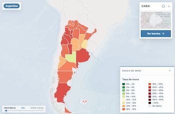 La herramienta elaborada con datos del Banco Central permite identificar las zonas con más personas que no logran ponerse al día con sus obligaciones financieras (captura de video)